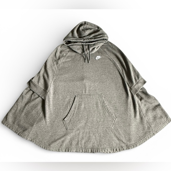 Nike Oversized Hooded Poncho Sweatshirt Fleece Lined Charcoal Gray M - Picture 4 of 6